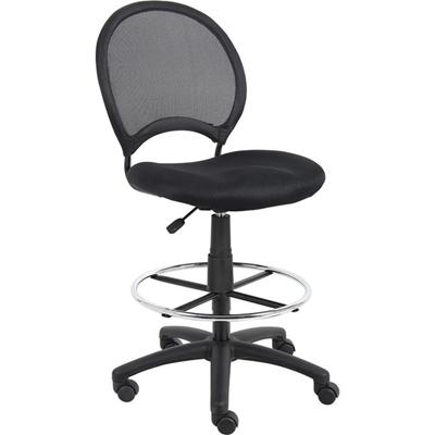 Boss B16215 Drafting Chair - Black Seat Color - Mesh Seat Material - Black Back Color - Ballistic Nylon, Metal Back Material - Black, Chrome Frame Color - Nylon Frame Material - 5-star Base - 1 Each