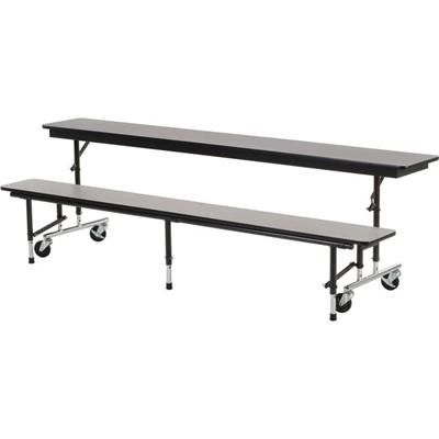 Virco MTC Series Mobile Convertible Bench Table 96" x 15" Top - Gray Nebula Rectangle, High Pressure Laminate (HPL) Top - Height Adjustable - 27" to 29" Adjustment - 96" Table Top Width x 15" Table Top Depth x 0.75" Table Top Thickness - Assembly Req