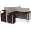 Bush Business Furniture Easy Office 60W 4 Person L Desk Open Office w/3-Drawer Pedestlas - Mocha Cherry L-shaped Top - 3 Drawers - 119.09" Table Top Width x 119.09" Table Top Depth - 44.88" Height - Assembly Required - Light Gray, Storm Gray - Fabric