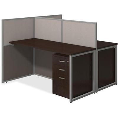 Bush Business Furniture Easy Office 60W 2 Person Straight Desk Office w/3-Drawer Pedestals - Mocha Cherry Top - 6 Drawers - 1" Table Top Thickness - 44.88" Height x 60.04" Width x 60.04" Depth - Assembly Required - Light Gray, Storm Gray - Medium Den
