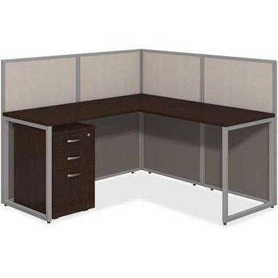 Bush Business Furniture Easy Office 60W L Desk Open Office with 3 Drawer Mobile Pedestal - Mocha Cherry L-shaped, Thermofused Laminate (TFL) Top - Pedestal Base - 3 Drawers x 1" Table Top Thickness - 44.88" Height x 60.04" Width x 44.88" Depth - Asse
