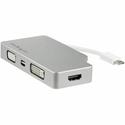 StarTech.com 4-in-1 USB-C Multiport Video Adapter - Aluminum - 4K 30Hz - Silver - 1 x 24-pin Type C USB Male - 1 x Mini DisplayPort DisplayPort 1.2 Digital Audio/Video Female, 1 x 15-pin HD-15 VGA Female, 1 x 25-pin DVI-D (Dual-Link) Digital Video Fe