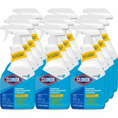 CloroxPro™ Anywhere Daily Disinfectant and Sanitizer - 32 fl oz (1 quart) - No-rinse, Residue-free - Clear - 12 / Carton