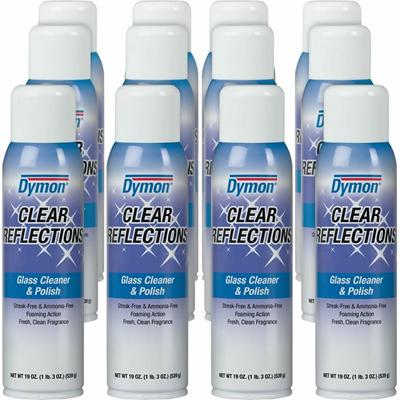 Dymon Clear Reflections Aerosol Glass Cleaner - 19 fl oz (0.6 quart) - Residue-free - Silver, Blue - 12 / Carton