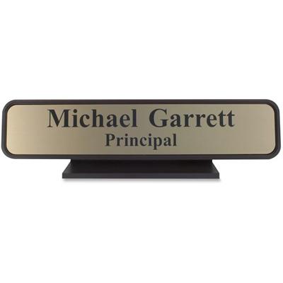 Xstamper Designer Framed Desk Sign - 10" Holding Width x 2" Holding Height - Rectangular Shape - Rounded Corner - Aluminum, Plastic - Brown - 1 Each