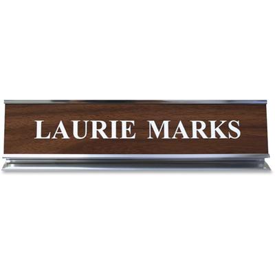 Xstamper Pedestal Aluminum Desk Sign - 10" Holding Width x 2" Holding Height - Rectangular Shape - Long Lasting, Durable - Aluminum, Plastic - Silver - 1 Each