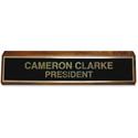 Xstamper Wood Base Brass Plated Desk Sign - 10" Width x 2" Height - Rectangular Shape - Brass, Walnut Wood - Black - 1 Each