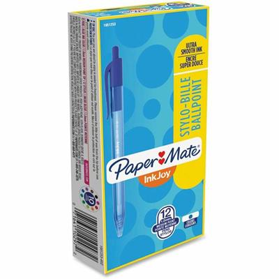 Paper Mate InkJoy 100 RT Pens - 1 mm Medium Pen Point - Retractable - Blue Ink - Translucent Barrel - 1 Dozen