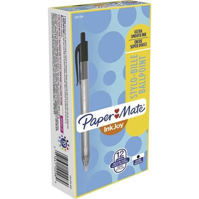 Paper Mate InkJoy 100 RT Pens - 1 mm Medium Pen Point - Retractable - Black Ink - Translucent Barrel - 1 Dozen
