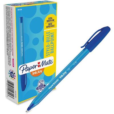 Paper Mate Inkjoy 100 ST Ballpoint Stick Pens - 1 mm Medium Pen Point - Blue Ink - Translucent Barrel - 1 Dozen