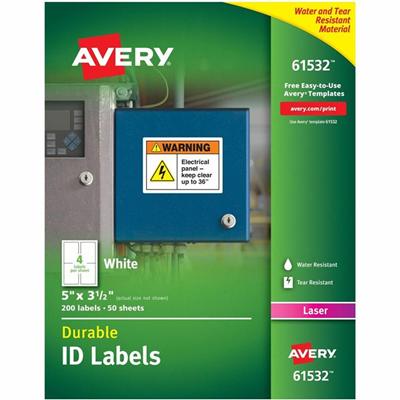 Avery&reg; TrueBlock ID Label - 5" Width x 3 1/2" Length - Permanent Adhesive - Rectangle - Laser - Matte White - Matte - Film - Water Resistant - Permanent Adhesive, Durable, Heavy Duty, Scuff Resistant, Tear Resistant, Smudge Resistant, Weather Res