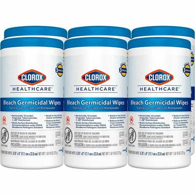 Clorox Healthcare Bleach Germicidal Wipes - Ready-To-Use - 9" Length x 6.75" Width - Disinfectant, Antimicrobial, Anti-corrosive, Unscented - White - 70/Tub - 6 / Carton