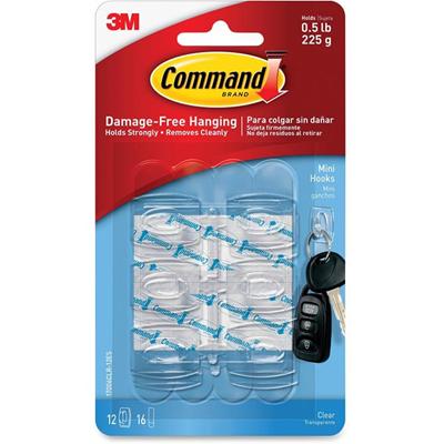 Command .5 lb. Clear Mini Hooks - 8 oz (226.8 g) Capacity - for Home - Clear - 6 / Pack