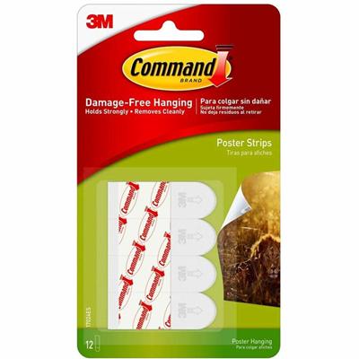 Command Small Poster Strips - 1.75" Length x 0.63" Width x 31.3 mil Thickness - White - Foam - 12 / Pack