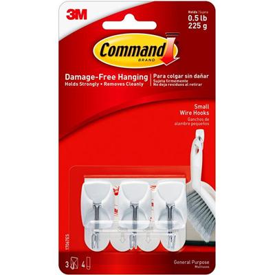 Command Strips 1/2 lb Small Wire Hooks - 8 oz (226.8 g) Capacity - for Utensil - White - 3 / Pack