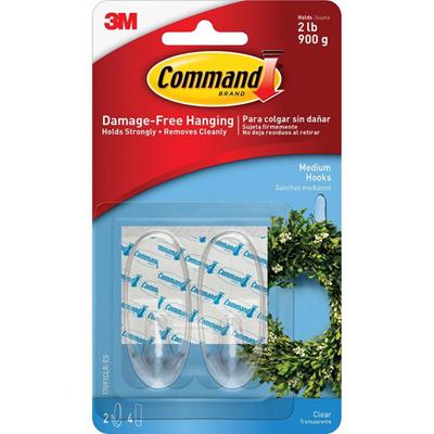 Command 2 lb. Strips Medium Hanging Hooks - 2 lb (907.2 g) Capacity - for Decoration - Plastic - 2 / Pack
