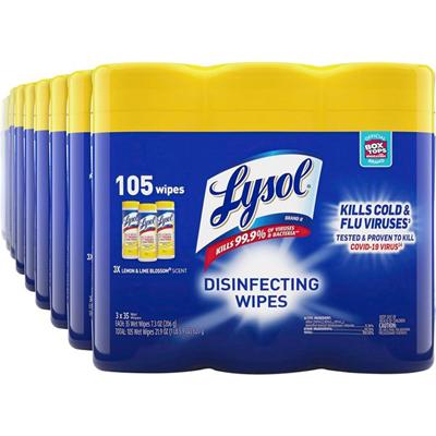 Lysol Disinfecting Wipes - For Multi Surface - Wipe - Lemon Scent - Recommended For: Bacteria Remover, Virus Remover, Allergen Remover, Pet Dander Remover, Dust Mite Remover, Pollen Remover - Disinfectant, Antibacterial - White - 35/Tub - 4 / Carton