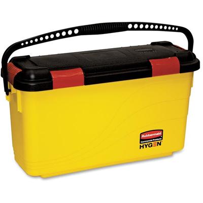 Rubbermaid Commercial Hygen Charging Bucket - Non-porous, Watertight, Handle, Ergonomic Design, Latched Lid - 13.6" x 9.5" - Yellow - 3 / Carton