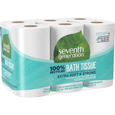 Seventh Generation 100% Recycled Bathroom Tissue - 2 Ply - 4" Width x 4" Length - 240 Sheets/Roll - White - Paper - 12 Pack - 4 / Carton