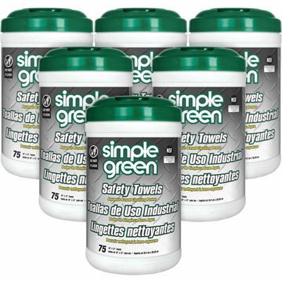 Simple Green Multi-Purpose Cleaning Safety Towels - 10" Width x 11.75" Length - Green - 75/Tub - 6 / Carton