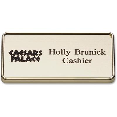 Xstamper Framed Name Badge With Logo - Logo Design - 1.5" Width x 3" Height - Rectangular Shape - Durable - Plastic - 1 Each