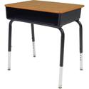 Lorell Adjustable-Height Student Desks with Book Box - Medium Oak Rectangle Top - Height Adjustable - 22" to 30" Adjustment - 18" Table Top Width x 24" Table Top Depth - 30" Height - Assembly Required - Black - Plastic - 2 / Carton