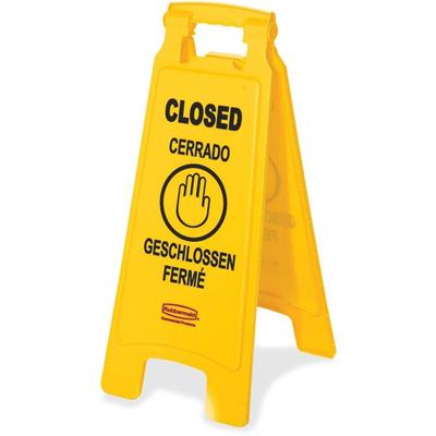 Rubbermaid Commercial Closed Multi-Lingual Floor Sign - Print/Message "CLOSED" - 11" Width x 25" Height x 12" Depth - Rectangular Shape - Hanging - Double Sided - Foldable, Corrosion Proof, Durable, Multilingual, Rust Resistant, Fade Resistant, Locka