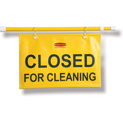 Rubbermaid Commercial Closed For Cleaning Safety Sign - Print/Message "Closed for Cleaning" - 50" Width x 13" Height x 1" Depth - Rectangular Shape - Hanging - Durable, Grommet - Yellow - 6 / Carton