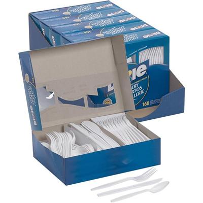 Dixie Heavyweight Disposable Forks, Knives & Spoons Combo Boxes by GP Pro - Cutlery Set - 56 x Spoon - 56 x Fork - 56 x Knife - White - 168/Box - 6 / Carton