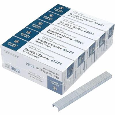 Business Source Chisel Point Standard Staples - Standard - 1/4" Leg - 1/2" Crown - Holds 30 Sheet(s) - for Paper - Chisel Point - Silver - Galvanized Iron - 210 Per Strip - 5000/Box - 5 / Pack