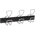 Alba Wall Coat Peg - 6 Hooks - 132.28 lb (60 kg) Capacity - 6.5" Height x 18.1" Length - for Coat, Clothes - Plastic - Black, Gray - Powder Coated - 1 Each
