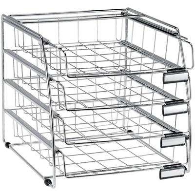 Alba 4 Drawer Letter Tray - 4 Compartment(s) - Compartment Size : 2.56" x 11.61" x 14.96" - 15.16" Height12.20" Depth x 12.40" Length - Desktop - Anti-static, Anti-slip - Chrome - Metal - 1 Each