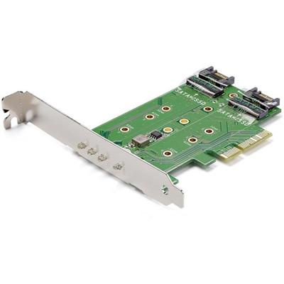 StarTech.com 3-port M.2 NGFF SSD Adapter Card - Mount both PCIe (NVMe) and SATA based M.2 SSDs inside your computer using this PCI Express adapter card - 3-Port M.2 SSD (NGFF) Adapter Card - 1 x PCIe (NVMe) 2 x SATA III M.2 - PCIe 3.0 - PCI Express 3