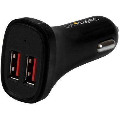 StarTech.com Dual-Port USB Car Charger - 24W/4.8A - Black - 24 W - 12 V DC, 24 V DC Input - 5 V DC Output - 4.80 A - 1 Each