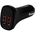 StarTech.com Dual-Port USB Car Charger - 24W/4.8A - Black - 24 W - 12 V DC, 24 V DC Input - 5 V DC Output - 4.80 A - 1 Each