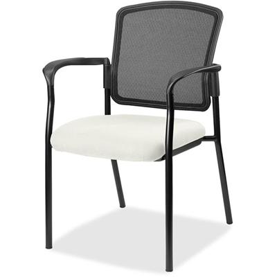 Lorell Mesh Back Stackable Guest Chair - Dillon Snow Seat Color - Vinyl Seat Material - Black Back Color - Mesh Back Material - Black Frame Color - Powder Coated Steel Frame Material - Four-legged Base - Snow - Vinyl - Armrest - 1 Each