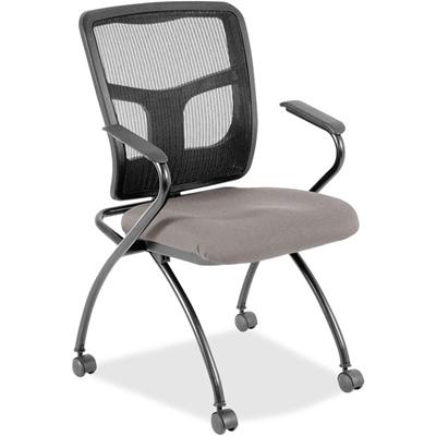Lorell Mesh Back Nesting Training/Guest Chairs - Castillo Metal Seat Color - Vinyl Seat Material - Black Back Color - Mesh Back Material - Gray Frame Color - Powder Coated Metal Frame Material - Four-legged Base - Armrest - 2 / Carton