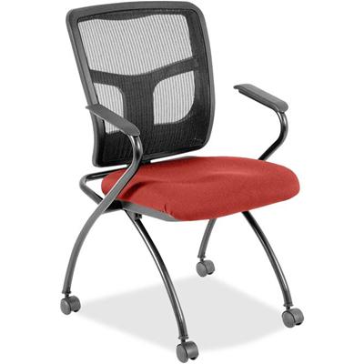 Lorell Mesh Back Nesting Training/Guest Chairs - Canyon Red Rock Seat Color - Vinyl Seat Material - Black Back Color - Mesh Back Material - Gray Frame Color - Powder Coated Metal Frame Material - Four-legged Base - Armrest - 2 / Carton