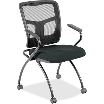 Lorell Mesh Back Nesting Training/Guest Chairs - Dillon Black Seat Color - Vinyl Seat Material - Black Back Color - Mesh Back Material - Gray Frame Color - Powder Coated Metal Frame Material - Four-legged Base - Armrest - 2 / Carton