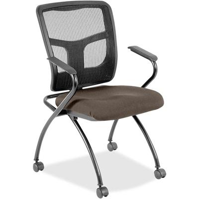 Lorell Mesh Back Nesting Training/Guest Chairs - Dillon Java Seat Color - Vinyl Seat Material - Black Back Color - Mesh Back Material - Gray Frame Color - Powder Coated Metal Frame Material - Four-legged Base - Armrest - 2 / Carton