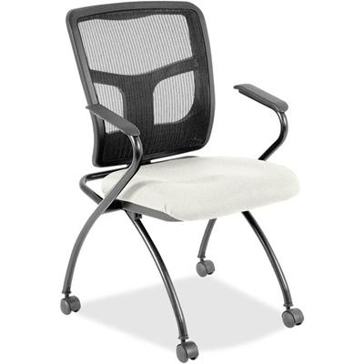 Lorell Mesh Back Nesting Training/Guest Chairs - Dillon Snow Seat Color - Vinyl Seat Material - Black Back Color - Mesh Back Material - Gray Frame Color - Powder Coated Metal Frame Material - Four-legged Base - Armrest - 2 / Carton