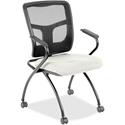 Lorell Mesh Back Nesting Training/Guest Chairs - Dillon Snow Seat Color - Vinyl Seat Material - Black Back Color - Mesh Back Material - Gray Frame Color - Powder Coated Metal Frame Material - Four-legged Base - Armrest - 2 / Carton