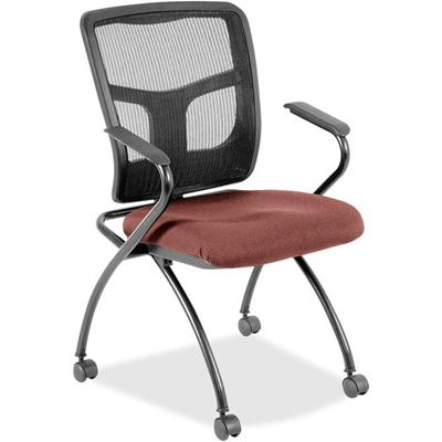Lorell Mesh Back Nesting Training/Guest Chairs - Dillon Cordovan Seat Color - Vinyl Seat Material - Black Back Color - Mesh Back Material - Gray Frame Color - Powder Coated Metal Frame Material - Four-legged Base - Armrest - 2 / Carton