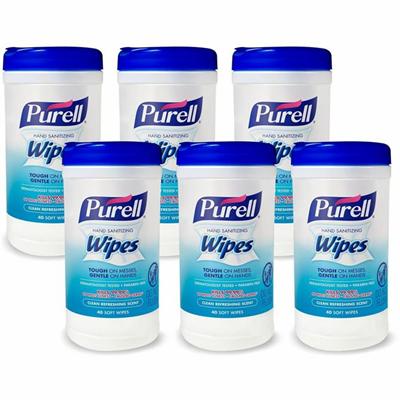 PURELL&reg; Clean Scent Hand Sanitizing Wipes - Clean - Textured - White - 40/Tub - 6 / Carton