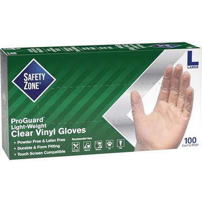 Safety Zone Powder Free Clear Vinyl Gloves - 9.25" Glove Length - Large Size - Clear - Latex-free, DEHP-free, DINP-free, PFAS-free, Comfortable, Silicone-free - For Janitorial Use, Cosmetics, Painting, Cleaning, General Purpose, Pet Care - 100 / Box
