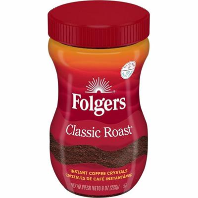 Folgers&reg; Instant Classic Roast Coffee - Regular, Regular - Classic - 8 oz Per Jar - Instant - Mountain Grown - 1 Each