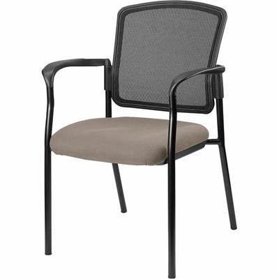 Lorell Stackable Mesh Back Guest Chair - Dillon Stratus Seat Color - Vinyl Seat Material - Black Back Color - Mesh Back Material - Black Frame Color - Powder Coated Steel Frame Material - Four-legged Base - Brown, Stratus - Armrest - 1 Each