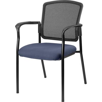 Lorell Mesh Back Stackable Guest Chair - Dillon Ocean Seat Color - Vinyl Seat Material - Black Back Color - Mesh Back Material - Black Frame Color - Powder Coated Steel Frame Material - Four-legged Base - Blue, Ocean - Armrest - 1 Each