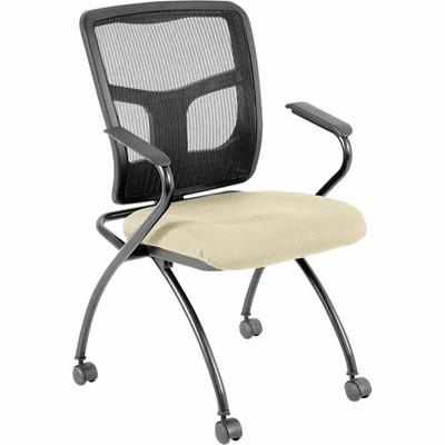 Lorell Ergomesh Nesting Chairs with Arms - Dillon Buff Seat Color - Vinyl Seat Material - Black Back Color - Mesh Back Material - Gray Frame Color - Powder Coated Metal Frame Material - Four-legged Base - Armrest - 2 / Carton