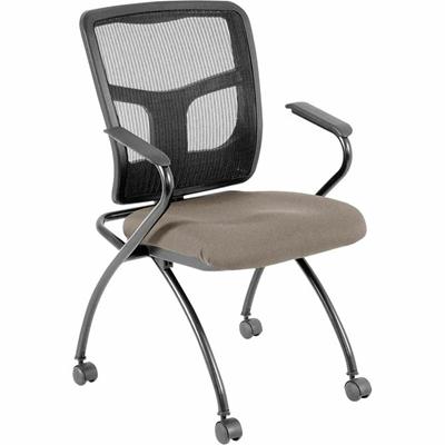 Lorell Ergomesh Nesting Chairs with Arms - Dillon Stratus Seat Color - Vinyl Seat Material - Black Back Color - Mesh Back Material - Gray Frame Color - Powder Coated Metal Frame Material - Four-legged Base - Armrest - 2 / Carton